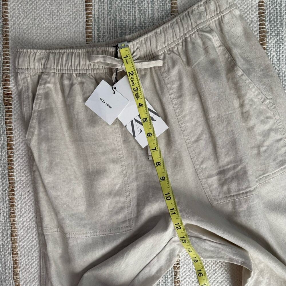 Zara Beige Oatmeal Linen Blend Tapered Leg High Rise Pants 25” Women’s Medium - Picture 8 of 12